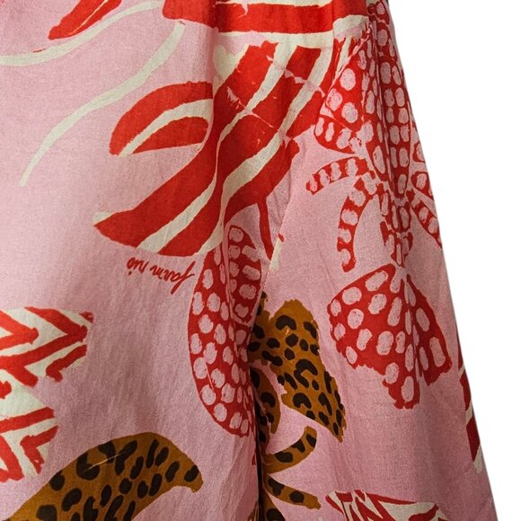 Farm Rio x Anthropologie Long-Sleeve Printed Buttondown Shirt Cheetah Lobster, S - Picture 2 of 9